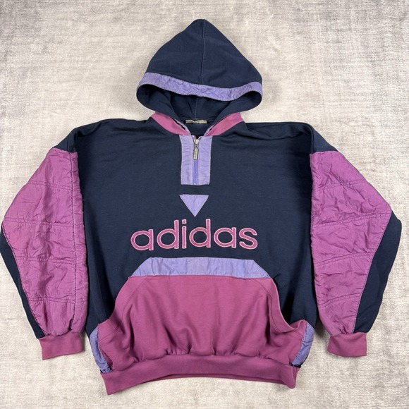 adidas Other - Adidas Jacket Mens Medium Purple Vtg 90s Quarter Zip trefoil Sweatshirt Hoodie